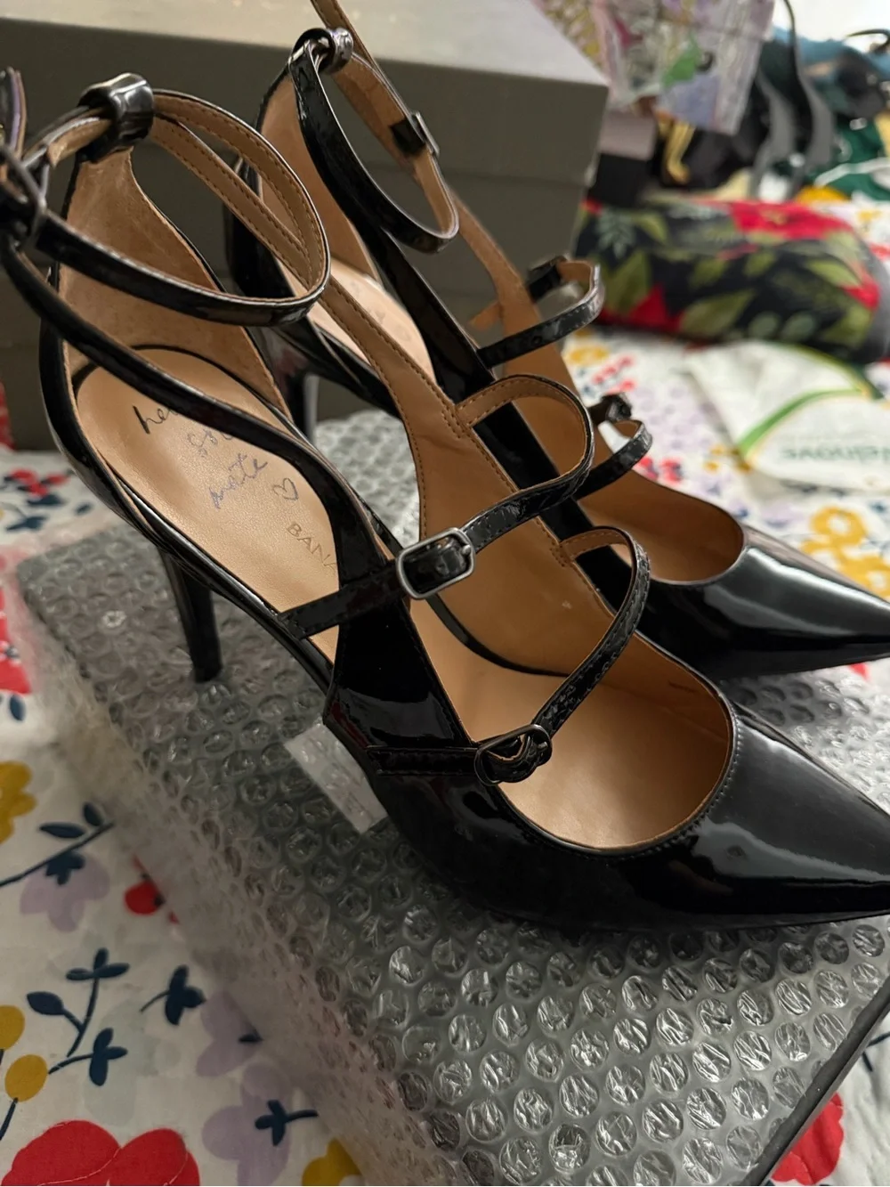 Banana Republic Black Patent Triple-Strap Pointed Heels